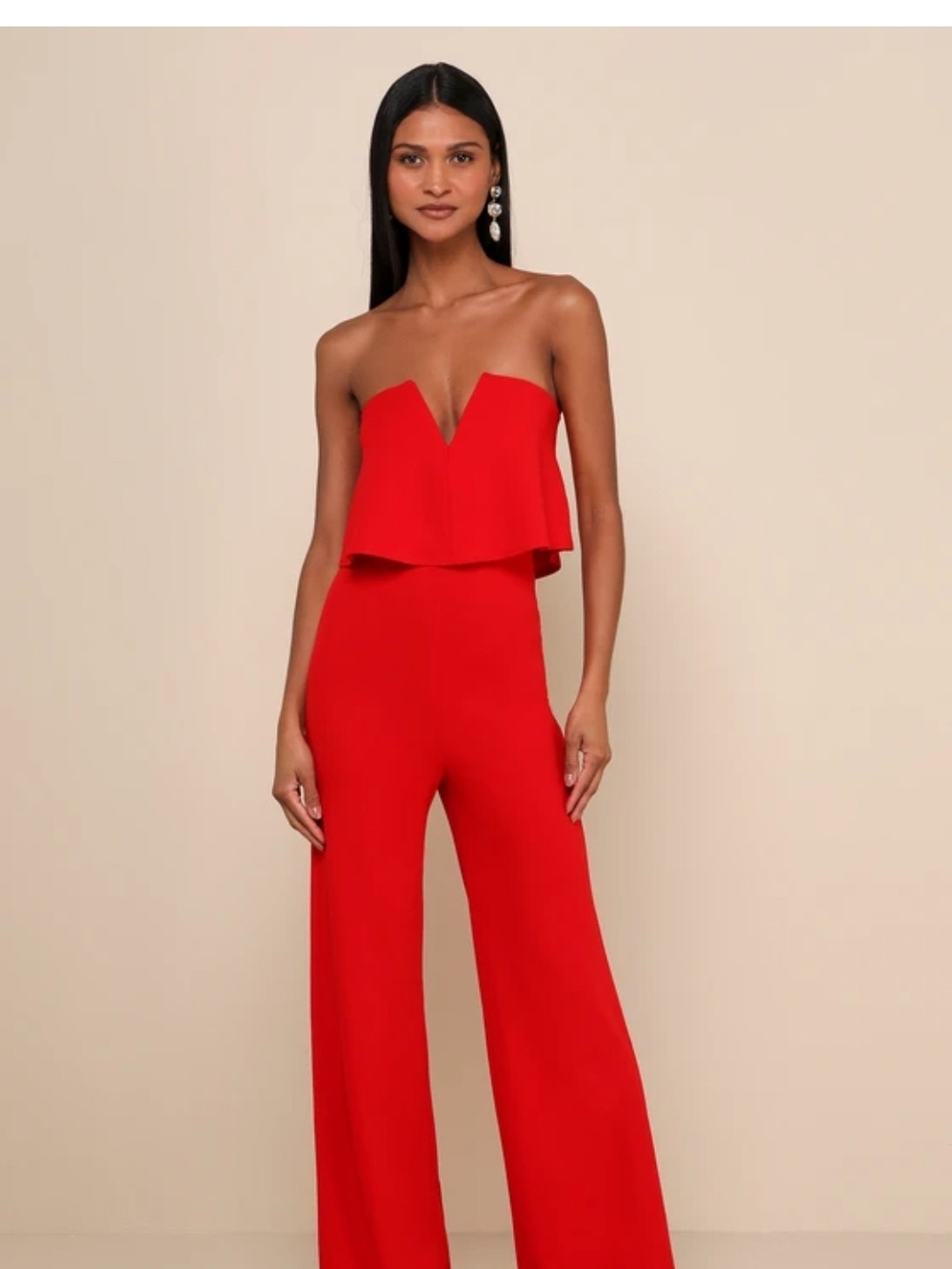 Lulu's Power Of Love Red Strapless Wide-Leg Jumpsuit Size S NEW #4G